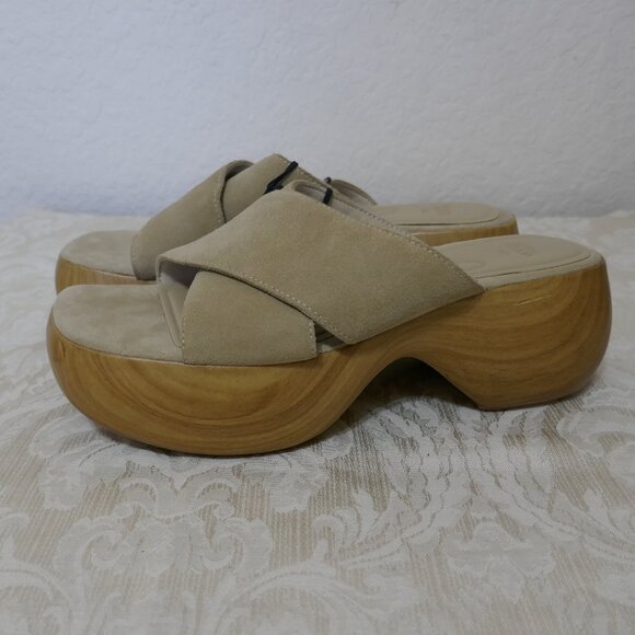 Zara Leather Suede Neutral Chunky Platform Slip On Criss Cross Sandal Slides 9 - Picture 2 of 13